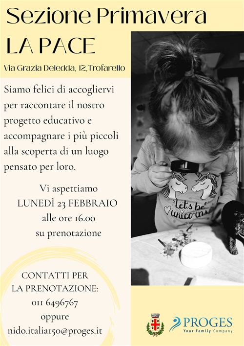 Open Day Per le due Sezioni Primavera e il Nido D’infanzia Italia 150.