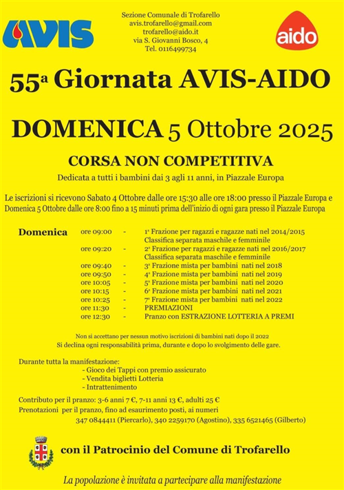 55ª Giornata AVIS AIDO domenica 5 ottobre