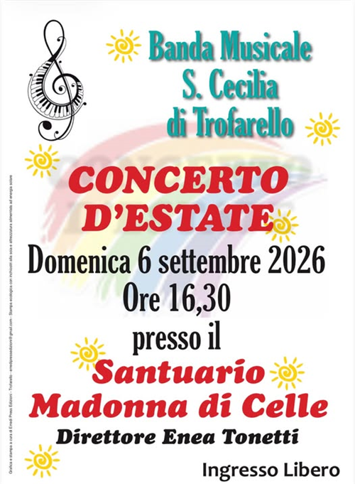 Concerto d'estate domenica 6 settembre 2026, alle ore 16.30