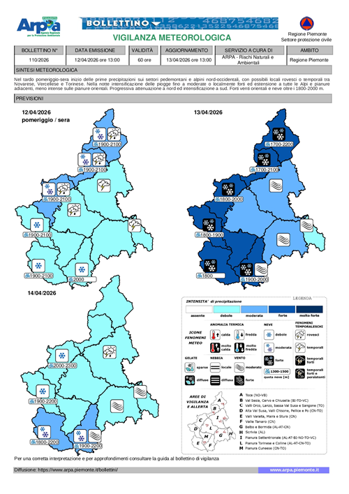 Bollettino Arpa N.110 del 12/04/2026 Allerta gialla