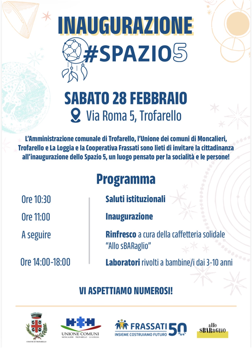 Inaugurazione #Spazio5 sabato 28 febbraio alle ore 10.30, in via Roma 5.
